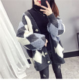 Flytonn-cute winter outfits casual winter outfits christmas outfit party look inspos Loose Argyle Pattern Knitted Warm Cardigan Sweater