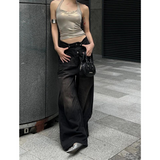 Flytonn-Black Jeans Women Y2K Hip Hop Fashion Vintage High Waisted Cargo Jeans Streetwear Casual Loose Pockets Girl Wide Leg Denim Pants