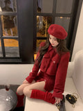 Flytonn-y2k outfits New Year's Robe Red Skirt Set Autumn/Winter Christmas Dress Up High End Sweet Short Coat Mini Skirt Two Piece Set Women Outfits