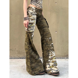 Flytonn-Camouflage Jeans Women Y2K Hip Hop Vintage High Waisted Jeans Straight Streetwear Casual Loose Large Size Wide Leg Denim Pants