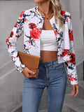 Flytonn-Winter Outfits Christmas Thanksgiving Gift New Year's Eve Outwear Long Sleeves Loose Buttoned Flower Print Split-Joint Round-Neck Blazer Outerwear