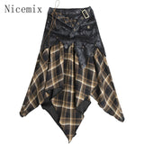 Flytonn-y2k outfits Autumn/Winter New Retro Rock Street Dark Punk Spliced Plaid Strapless Dress Spicy Girls High Waist A-line Short Skirt for Women