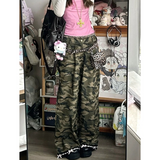 Flytonn-American Grunge Street Retro High Waist Jean Camouflage Pockets Hip-hop Baggy Pants Women's Emo Casual Y2K Washed Denim Trouser