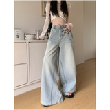 Flytonn-American Vintage High Waist Y2K Wide Leg Jeans Women Casual 2000s Light Pants Baggy Grunge High Street Washed Denim Trouser