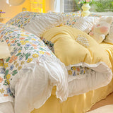 Flytonn-2025 Spring Bedding Set Princess Bedding Set with Ruffles No Filler Korean Style Girls Single Double Queen Size Duvet Cover Sheet Pillowcase Bedspread