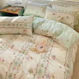 Flytonn-2025 Spring Bedding Set Cute Cherry Duvet Cover Set No Filler Flat Sheet Pillowcases Ins Korean Queen Double Full Size Soft Girl Boys Bed Linens