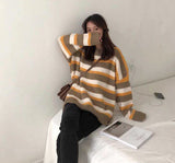 Flytonn-back to school outfits Loose Long Knitted Striped Sweater-spring outfits