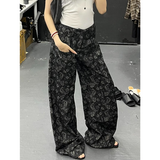 Flytonn-Vintage High Waist Women Black Jeans Printing Fashion Streetwear Wide Leg Jean Female Denim Trouser Straight Baggy Denim Pants