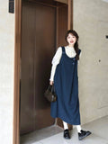 Flytonn-y2k outfits Autumn/Winter Fashion Academy Style Sweet Navy Blue Woolen Vest Dress for Women+White Lace Shirt Two-piece Set Women Outfits