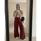 Flytonn-Red Jeans Women American Y2K Vintage High Waisted Jean Straight Streetwear Casual Loose Wide Leg Denim Pants Denim Trouser