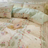 Flytonn-2025 Spring Bedding Set Floral Bedding Set Ins Korean Style Girls Full Queen Size Duvet Cover Flat Sheet Pillowcase No Filler Soft New Home Bed Linens