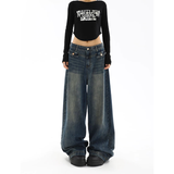 Flytonn-2024 Blue High Waist Women Jeans Feeling Vintage Straight Casual Baggy Streetwear Y2K Wide Leg Jeans Female Trouser Denim Pants