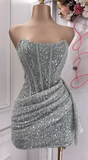 Flytonn-back to school outfits Sexy Sheath Strapless Pink Sequin Homecoming Dresses Short Birthday Outfits C2607