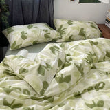 Flytonn-2025 Spring Bedding Set Korean Style Duvet Cover Set No Filler Fashion Floral Ins Twin Double Queen Size Boys Girls Flat Sheet Pillowcases Bedding Linen