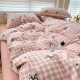 Flytonn-2025 Spring Bedding Set Classic Plaid Bedding Set 2025 Blue Pink Twin Queen Duvet Cover Flat Sheet Pillowcase No Filler Girl Boys Hotel Home Bed Linens