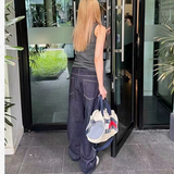 Flytonn-Autumn Women Harajuku Cargo Baggy Blue Jeans Streetwear Hip Hop Oversize Casual Wide Leg Vintage Y2k Loose Trousers