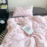 Flytonn-2025 Spring Bedding Set Ins Style Nordic Bedding Set No Filling Duvet Cover Pillowcase with Cute Eye Embroidered Solid Color Single Queen Size Bed Linen