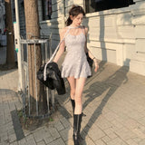 Flytonn-y2k outfits Spicy Girl Slimming Slip Dresses for Women Spring/Summer New Korean Chic Waist Tight Sequin Sleeveless Waist A-line Short Dress