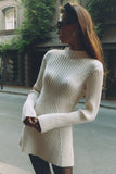 Flytonn-nye outfits French Style Mock Neck Long Sleeve Chunky Rib Knit Winter Sweater Mini Dress - White-back to school outfits Christmas  Outfits Thanksgiving Gift New Year's Eve