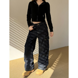 Flytonn-Black Jeans Women American Style Y2K 90S Vintage High Waisted Jean Straight Trouser Streetwear Casual Loose Wide Leg Denim Pants