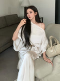 Flytonn-y2k outfits French Style Fish Tail Dress Set Slimming Strap Camisole Long Dress Summer New Slant Shoulder Top Two Piece Set Women Outfits