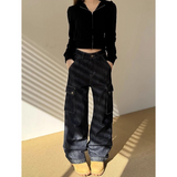 Flytonn-Black Jeans Women American Style Y2K 90S Vintage High Waisted Jean Straight Trouser Streetwear Casual Loose Wide Leg Denim Pants