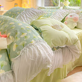 Flytonn-2025 Spring Bedding Set Princess Bedding Set with Ruffles No Filler Korean Style Girls Single Double Queen Size Duvet Cover Sheet Pillowcase Bedspread