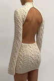 Flytonn-nye outfits Backless High Neck Cable Knit Winter Sweater Mini Dress - Cream-back to school outfits Christmas  Outfits Thanksgiving Gift New Year's Eve