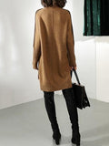 Flytonn-Black Friday Sale - Loose Long Sleeves Contrast Color Half Turtleneck Sweater Dresses