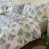 Flytonn-2025 Spring Bedding Set Ins Style Bedding Set Fashion Cream Pastoral Full Queen Size Duvet Cover No Filling Flat Sheet Pillowcase Kit Kawaii