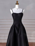 Flytonn-Cyber Monday Christmas party outfits Elegant Black A-Line Satin Long Prom Dress Long Prom Dress B531