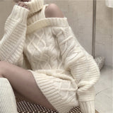 Flytonn-cute winter outfits casual winter outfits christmas outfit party look inspos Sexy Off Shoulder Solid Turtleneck Knitted Sweater