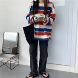 Flytonn-cute winter outfits casual winter outfits christmas outfit party look inspos Loose Oversize College Style Striped Long Sleeve Shirt