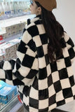 Flytonn-cute winter outfits casual winter outfits christmas outfit party look inspos Loose Padded Checkered Plaid Fur Jacket