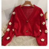 Flytonn-cute winter outfits casual winter outfits christmas outfit party look inspos 3D Flower Cropped Cardigan Sweater