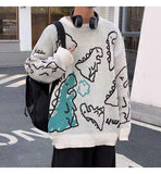 Flytonn-cute winter outfits casual winter outfits christmas outfit party look inspos Cute Dinosaur Printed Loose Sweater