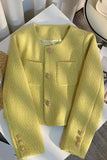 Flytonn-cute winter outfits casual winter outfits christmas outfit party look inspos Long Sleeve Yellow Cropped Elegant Tweed Jacket