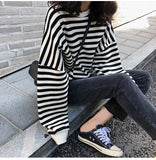 Flytonn-cute winter outfits casual winter outfits christmas outfit party look inspos Long Sleeve Retro Striped O-Neck Shirt