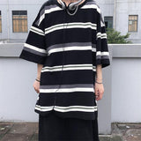 Flytonn-cute winter outfits casual winter outfits christmas outfit party look inspos Loose Oversize Striped Short Sleeve Shirt