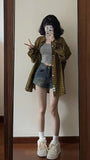 Flytonn-cute winter outfits casual winter outfits christmas outfit party look inspos Retro Skinny Stretch Denim Shorts