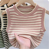 Flytonn-cute winter outfits casual winter outfits christmas outfit party look inspos O-Neck Striped Sleeveless Knitted Tank Top