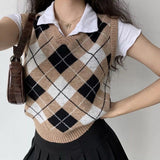 Flytonn-cute winter outfits casual winter outfits christmas outfit party look inspos Diamond Pattern Classic Knitted Vest Sweater