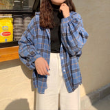 Flytonn-cute winter outfits casual winter outfits christmas outfit party look inspos Loose Long Sleeve Button Plaid Blouse Shirt