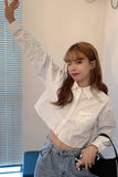 Flytonn-cute winter outfits casual winter outfits christmas outfit party look inspos Long Sleeve Cropped White Blouse Shirt