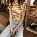 Flytonn-cute winter outfits casual winter outfits christmas outfit party look inspos O-Neck Striped Cropped Slim Shirt