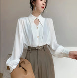 Flytonn-cute winter outfits casual winter outfits christmas outfit party look inspos Loose Turn Down Collar Cute Elegant Office Blouse Shirt