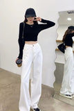 Flytonn-cute winter outfits casual winter outfits christmas outfit party look inspos High Waist Casual  White Jeans Pants