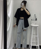 Flytonn-cute winter outfits casual winter outfits christmas outfit party look inspos Loose Short Sleeve Solid Blouse Shirt