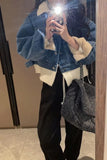 Flytonn-cute winter outfits casual winter outfits christmas outfit party look inspos Long Sleeve Denim Fleeced Jacket