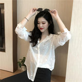 Flytonn-cute winter outfits casual winter outfits christmas outfit party look inspos Long Sleeve Stars Sequins Chiffon Blouse Shirt